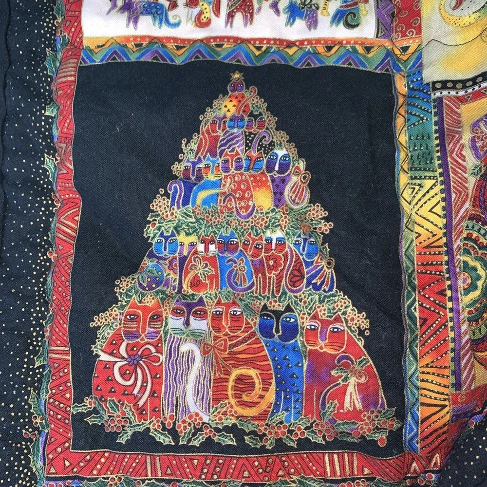 Holiday Collection Christmas Colorful Cats Panel Quilt‎ Throw Laurel Burch 42x45